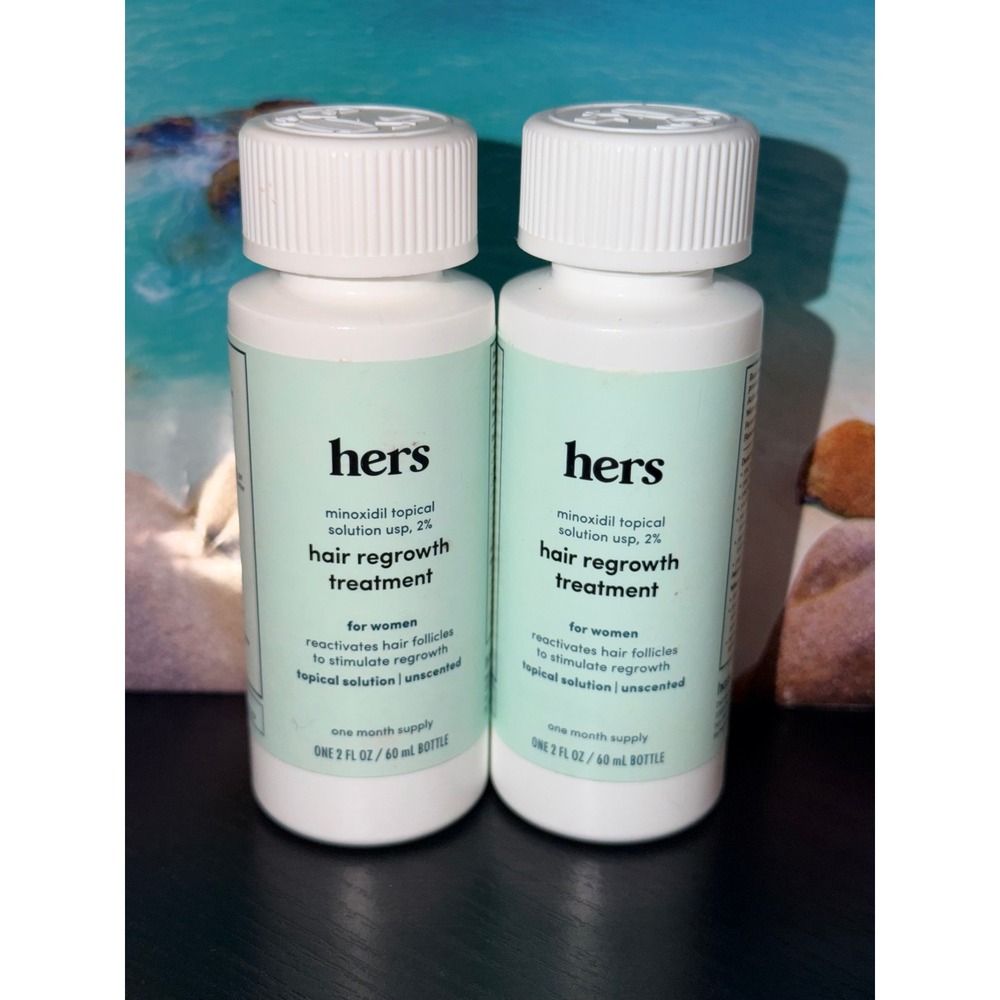 Hers Minoxidil 2% Hair Regrowth Treatment for Women Unscented 2oz 2 Bottles